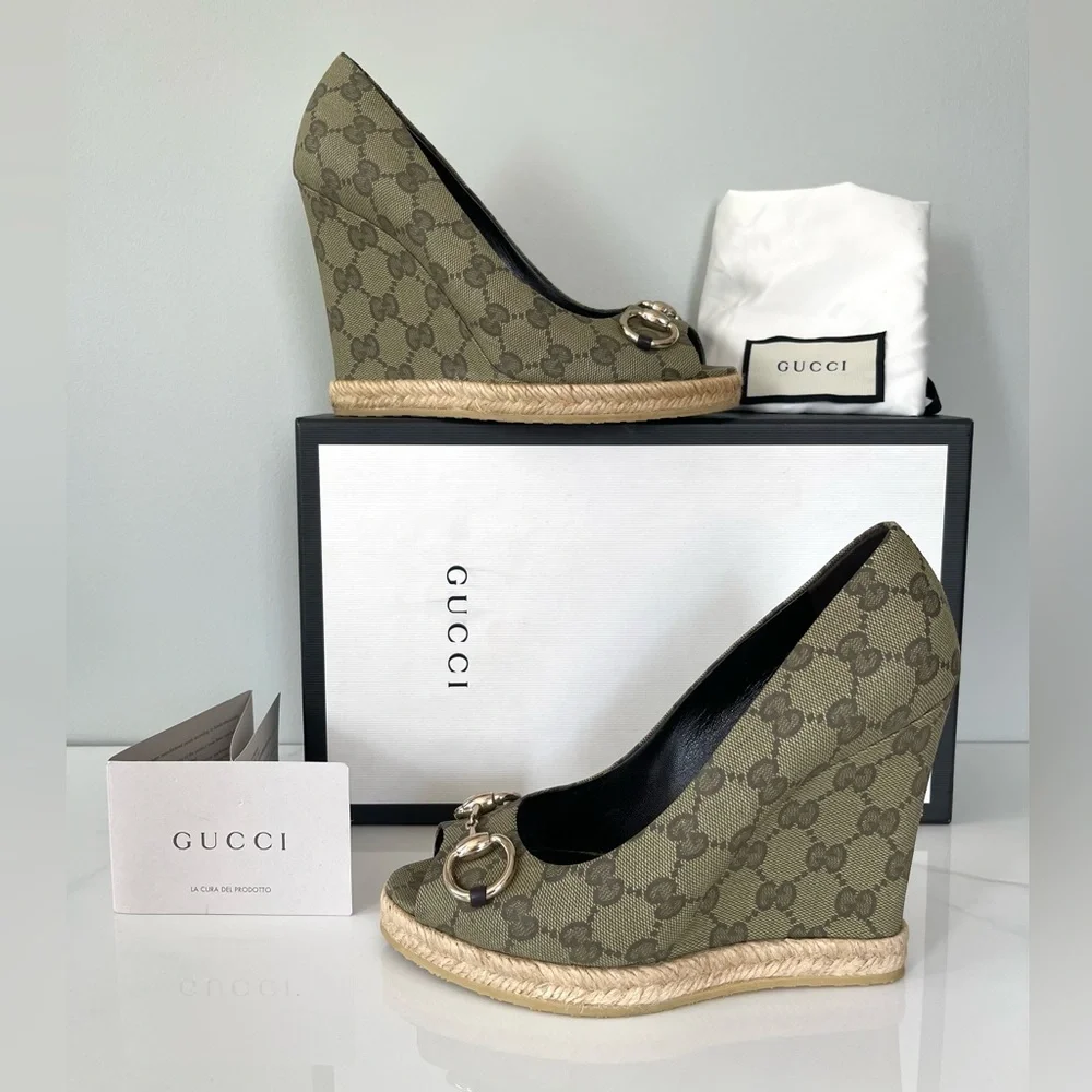 NEW IN BOX GUCCI GG LOGO MONOGRAM WEDGES - Picture 3 of 15